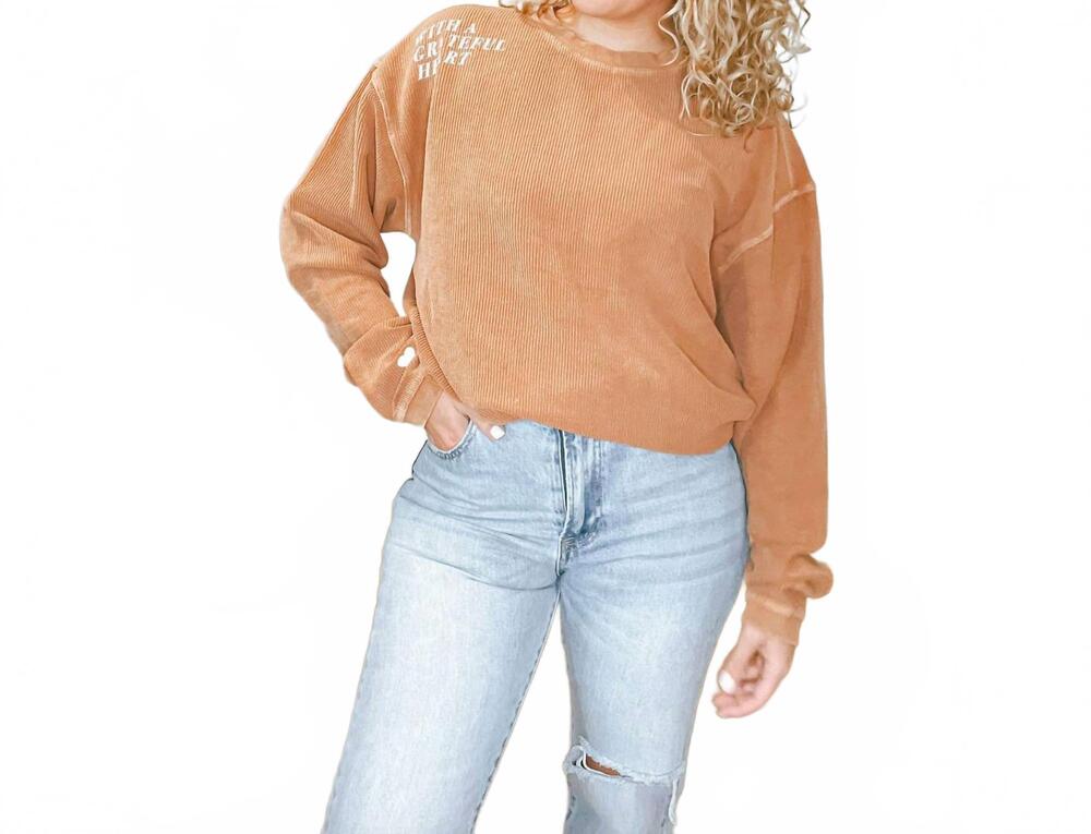 NEW SOUTHERN BLISS grateful heart corded sweater in beige